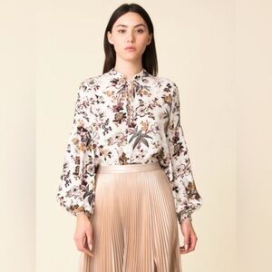 A.L.C. Ty Floral 100% Silk Print Split Neck Blouse Size 2